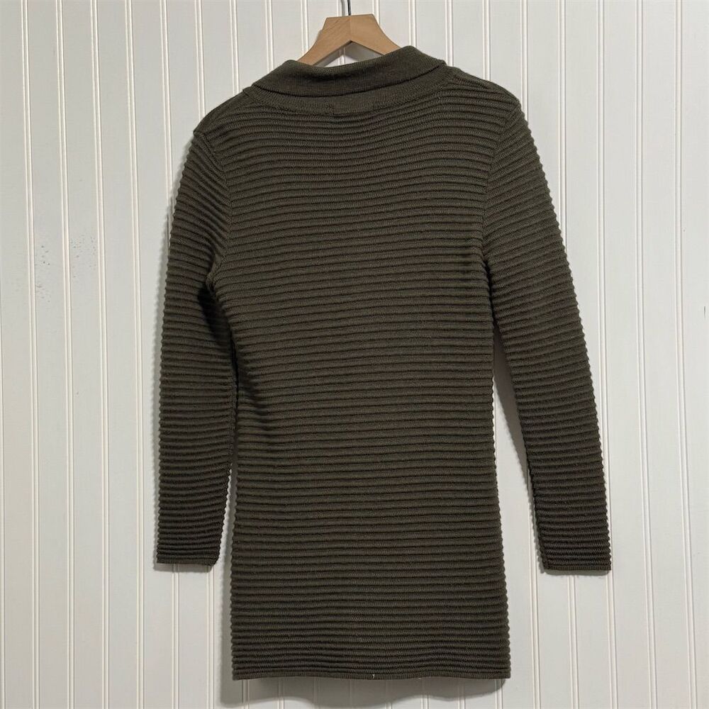 GIESSO 70%‎ Wool Blend Ribbed Long Coatigan Shawl Collar Cardigan Sweater 3 M/L - Picture 2 of 9